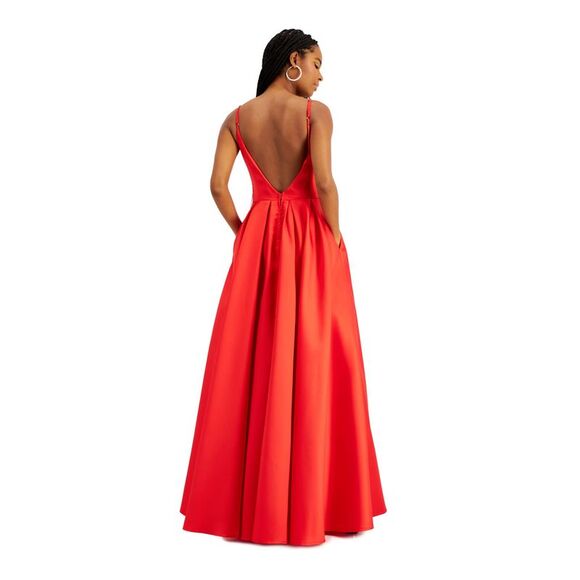 B DARLIN Womens Spaghetti Strap V Neck Full-Length Prom Fit + Flare Dress - Picture 2 of 4